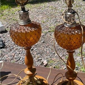 Vintage Amber Glass Table Lamps Pair Vintage Lights Lighting